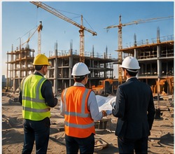 Engineers reviewing work at a construction site